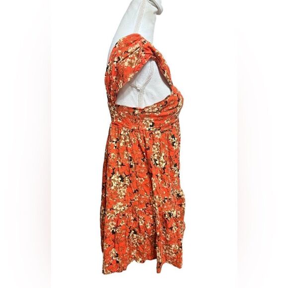 Free People Red Orange Floral Pattern Play Linen Printed Dress small - Picture 3 of 6